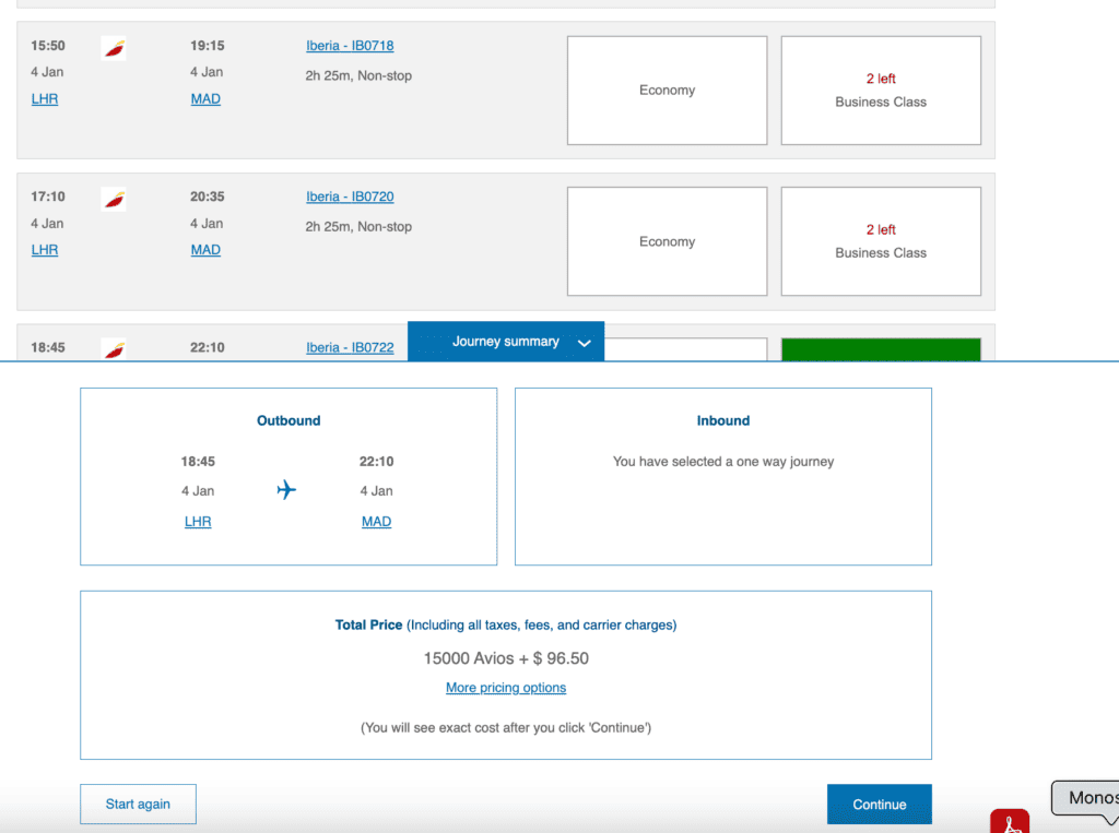 British Airways – Booking 15k.