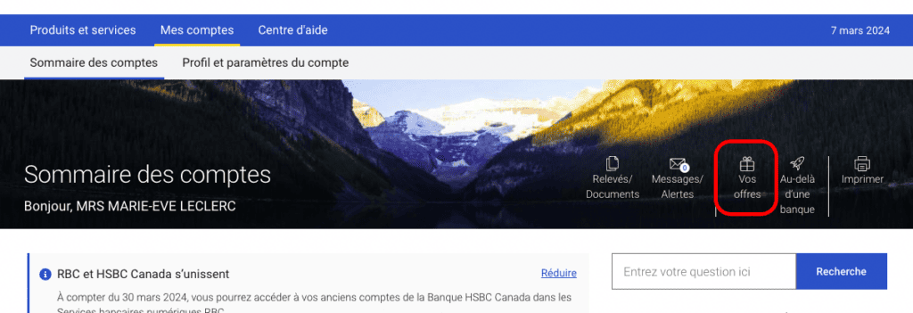 RBC Avion Sommaire comptes vos offres