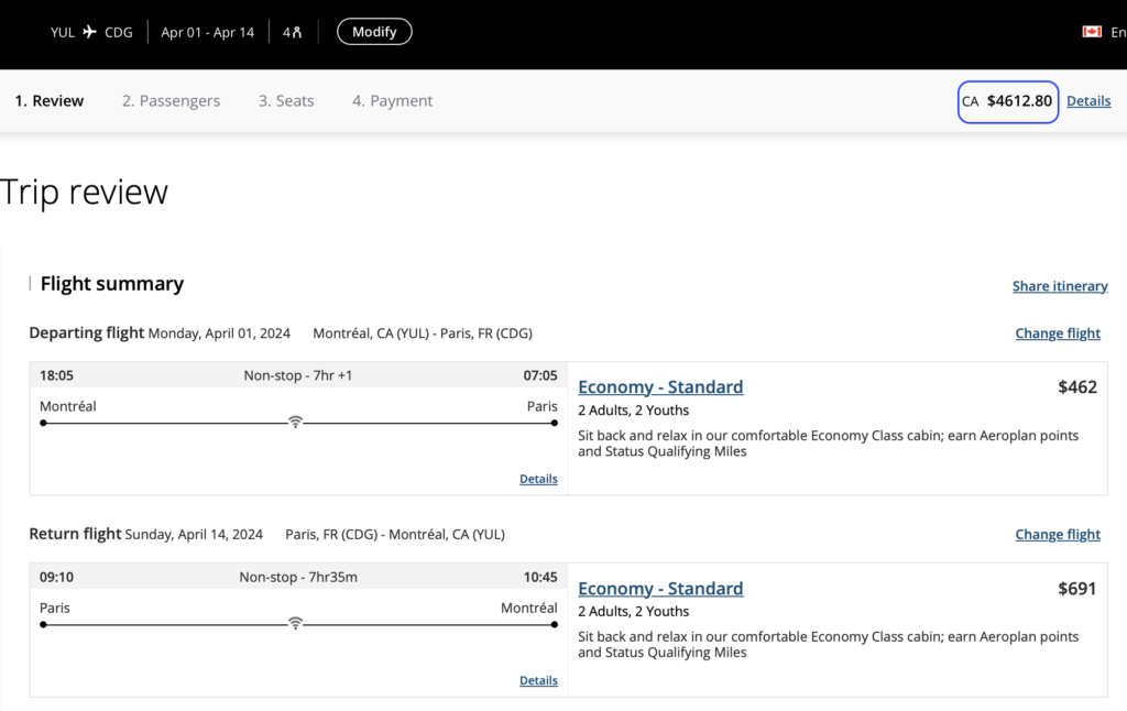 YUL CDG argent passe FR