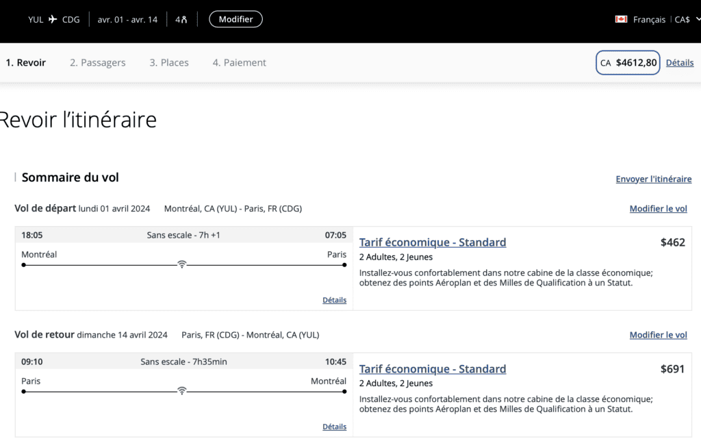 YUL CDG argent passe FR