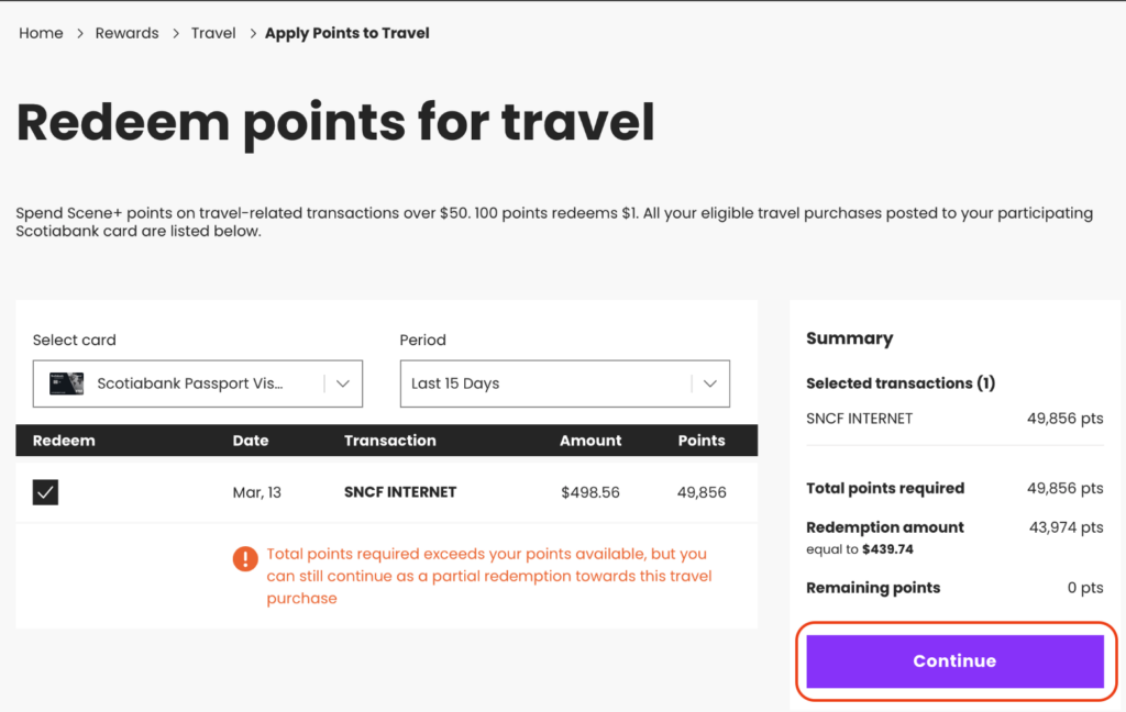 points scene voyage expedia