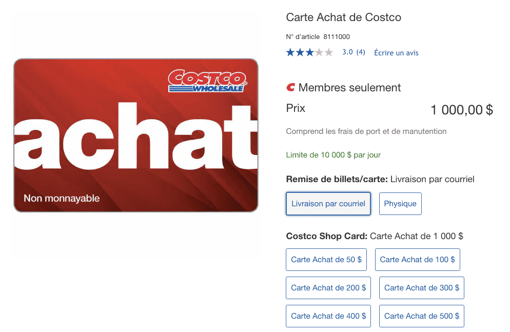 carte achat costco FR