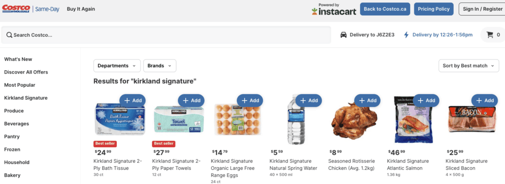 epicerie costco instacart