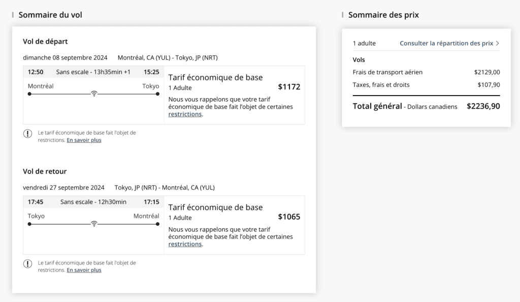 yul nrt ac argent fr