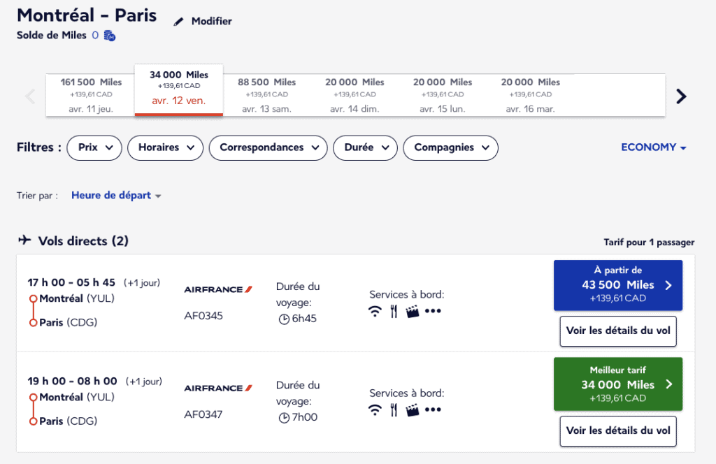 AF Flying blue YUL CDG FR