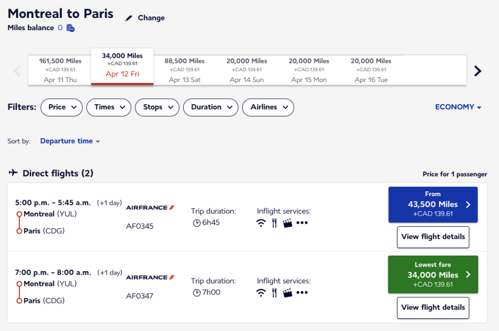 AF Flying blue YUL CDG FR