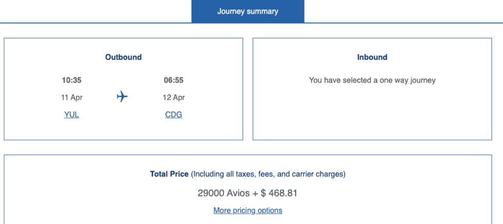 Avios ENG only YUL CDG