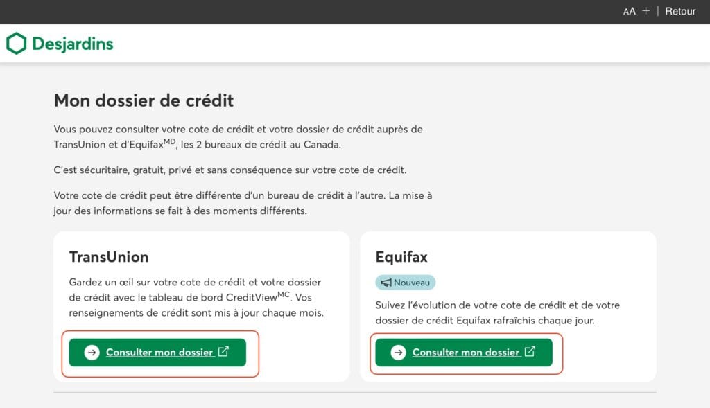 Mon dossier de credit Desjardins