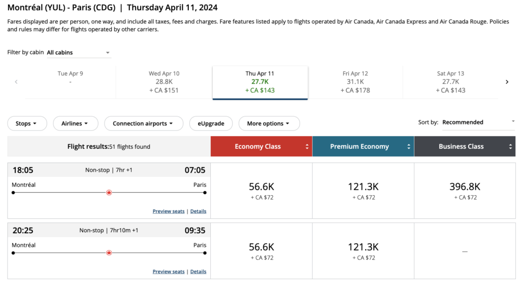 YUL CDG Derniere minute FR Aeroplan