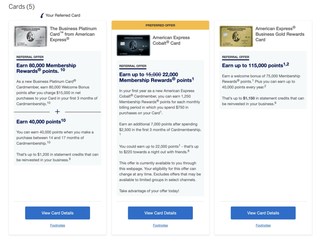offre recommandation american express