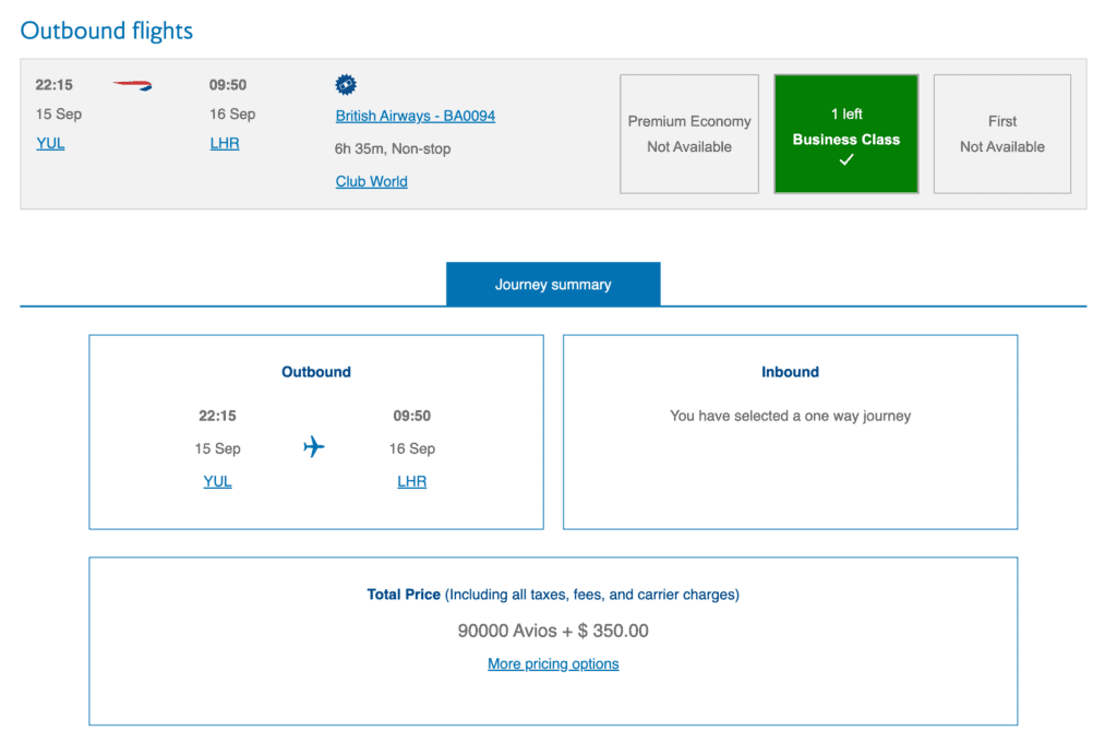 reservation avios ba10