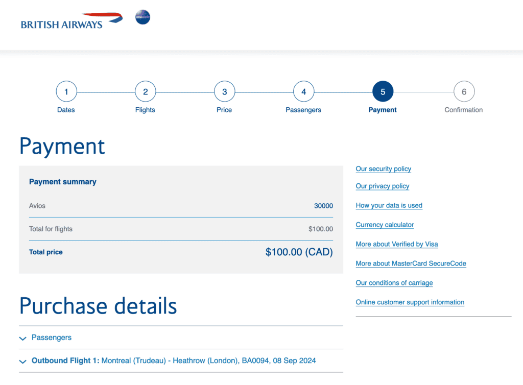 reservation avios ba15