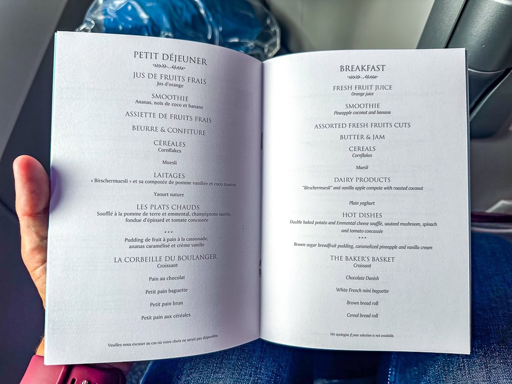 Air Mauritius A350 35 menu