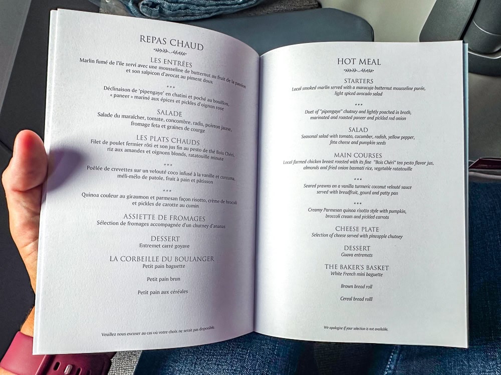 Air Mauritius A350 36 menu