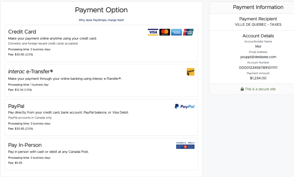 ville de quebec taxes