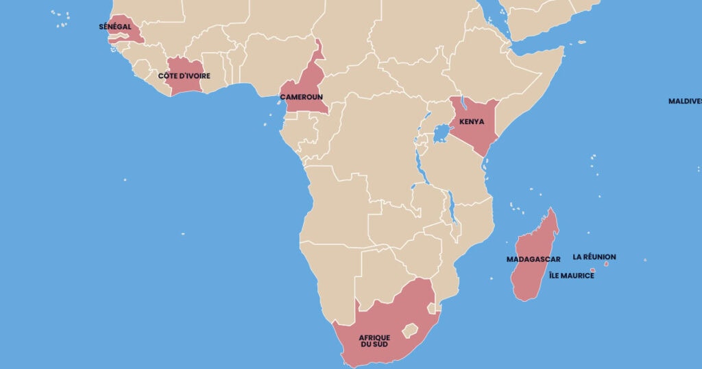 Carte des destinations Air France - Océan Indien