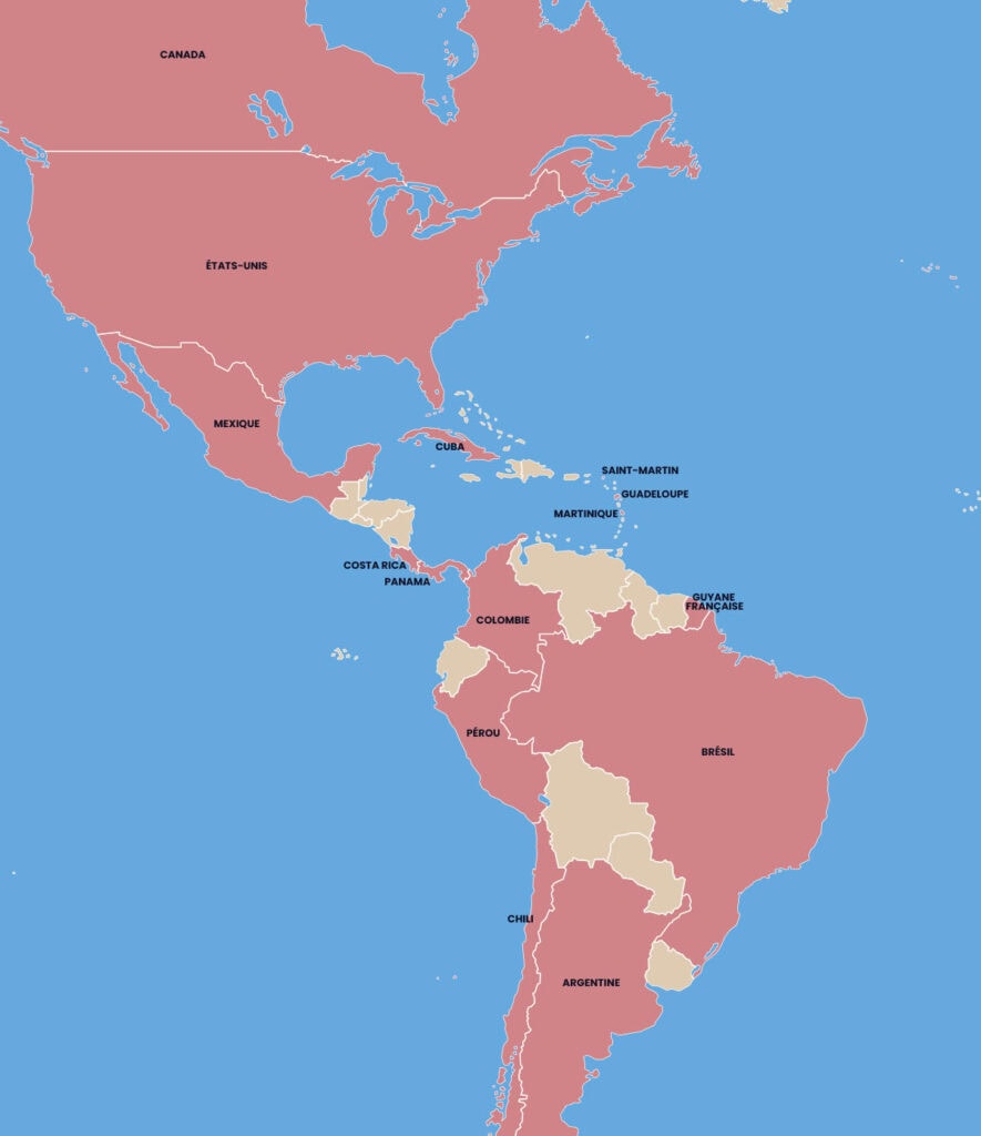 Carte des destinations Air France - Amériques