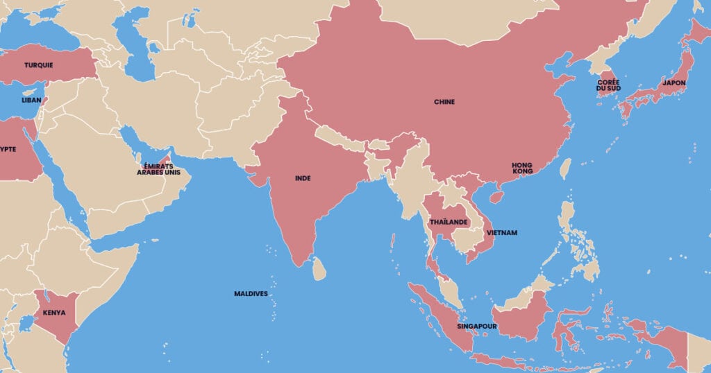 Carte des destinations Air France - Moyen-Orient