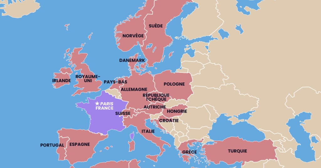 Carte des destinations Air France - Europe