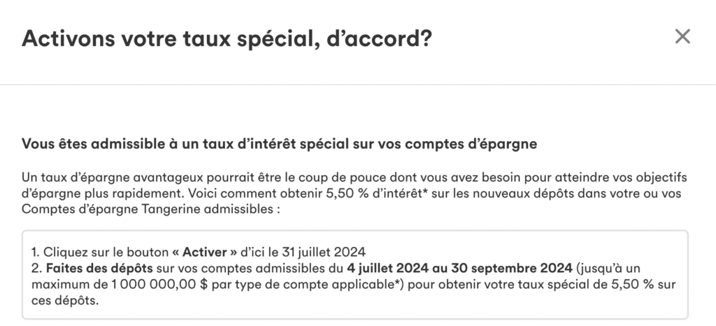 tangerine epargne taux promo fr